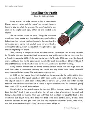 Reselling for Profit Reading Comprehension Worksheet