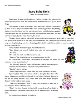 Scary Baby Dolls Reading Comprehension Worksheet