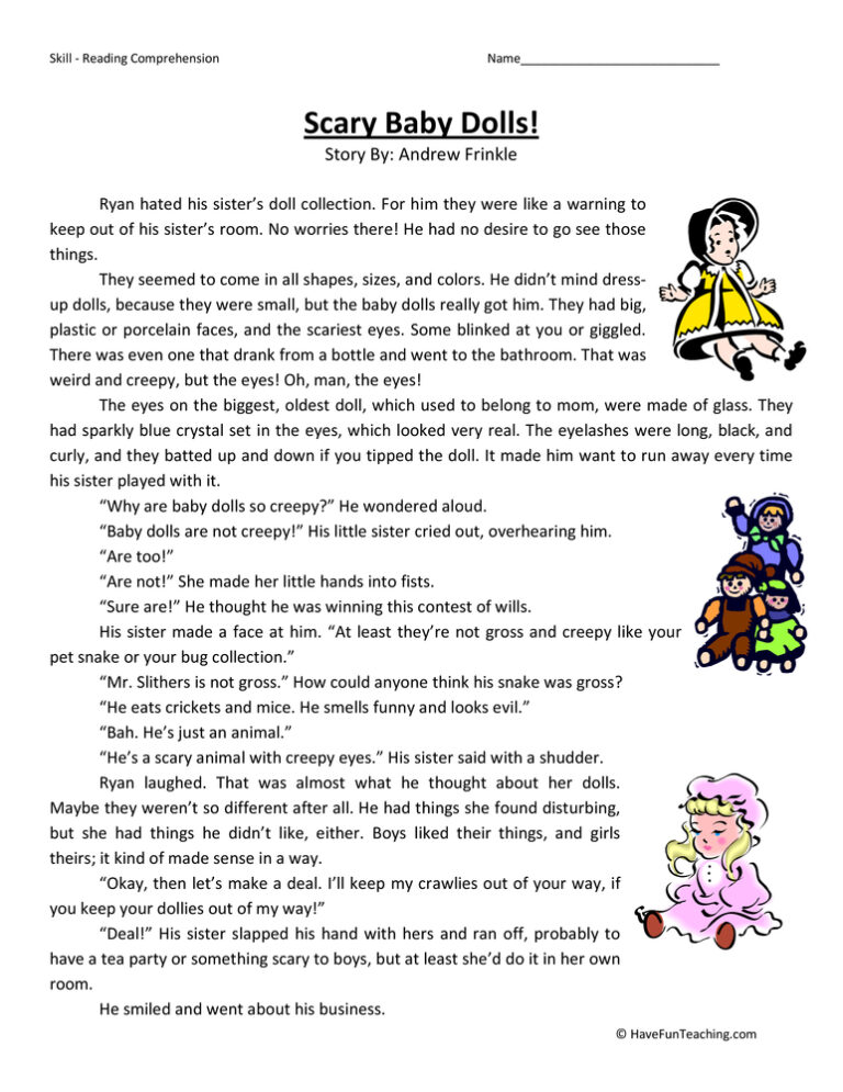 Scary Baby Dolls Reading Comprehension Worksheet