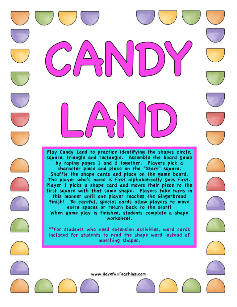 Candy Land Shapes Activity