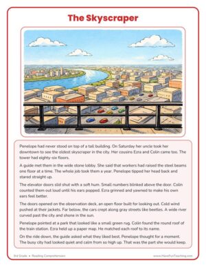 3rd Grade reading comprehension worksheet about a skyscraper