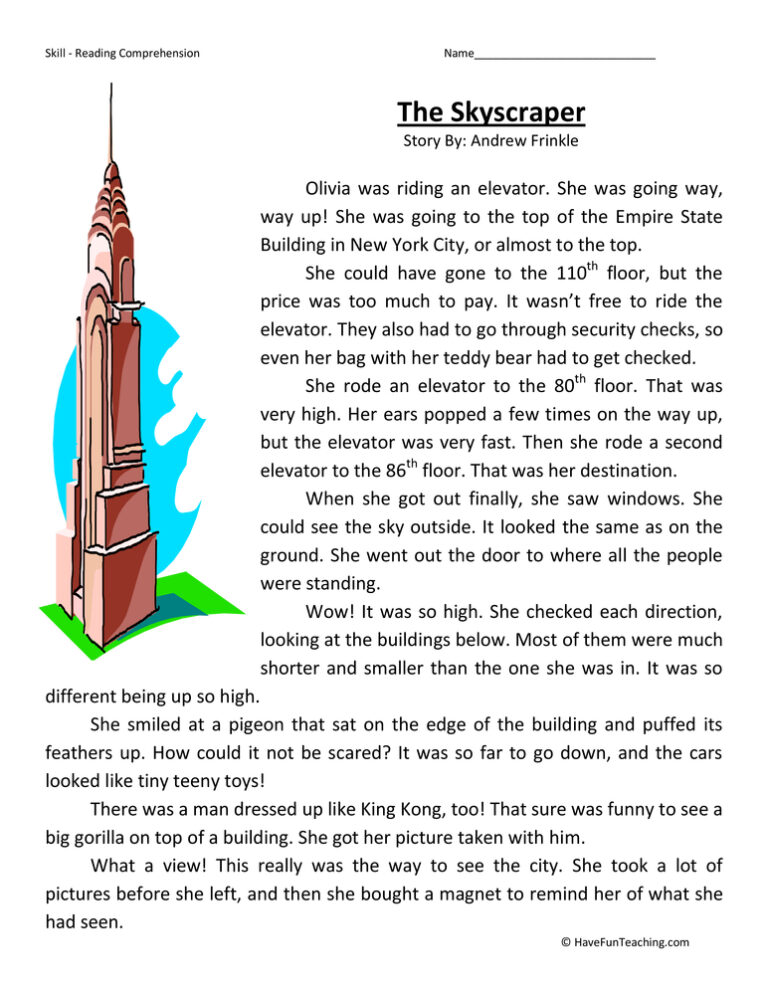 Skyscraper Reading Comprehension Worksheet