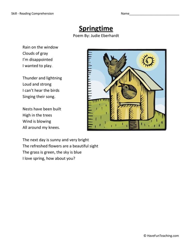 Springtime Reading Comprehension Worksheet