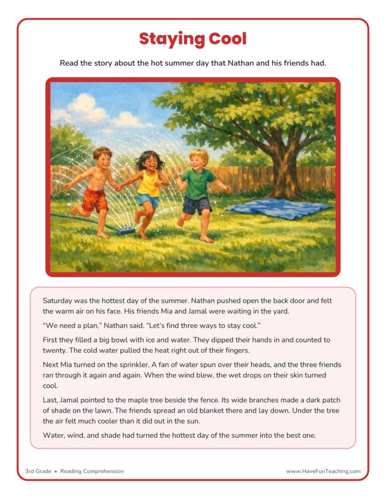 Staying Cool Reading Comprehension Worksheet