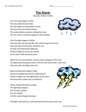 Storm Reading Comprehension Worksheet