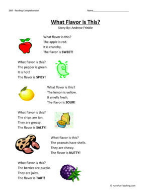 What Flavor is This Reading Comprehension Worksheet