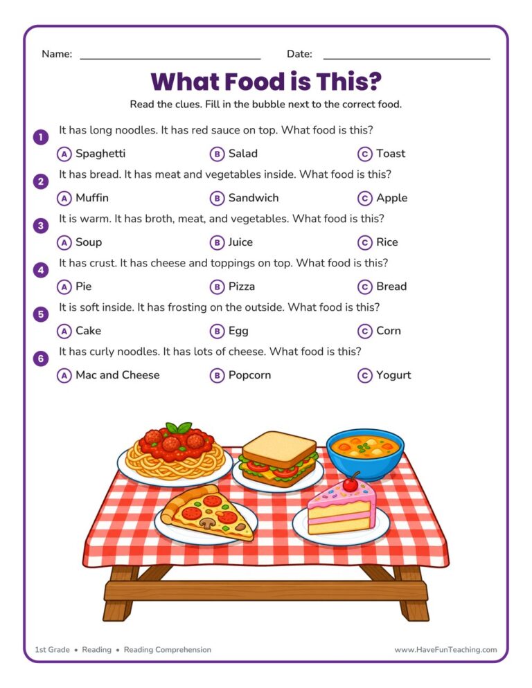 What Food is This Reading Comprehension Worksheet