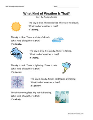 What Kind of Weather is That Reading Comprehension Worksheet