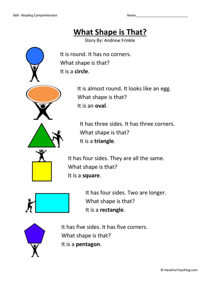 What Shape is That Reading Comprehension Worksheet
