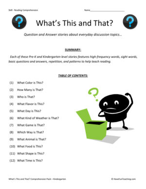 What's this and That? Reading Comprehension Test Collection