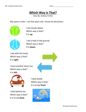 Which Way is That Reading Comprehension Worksheet