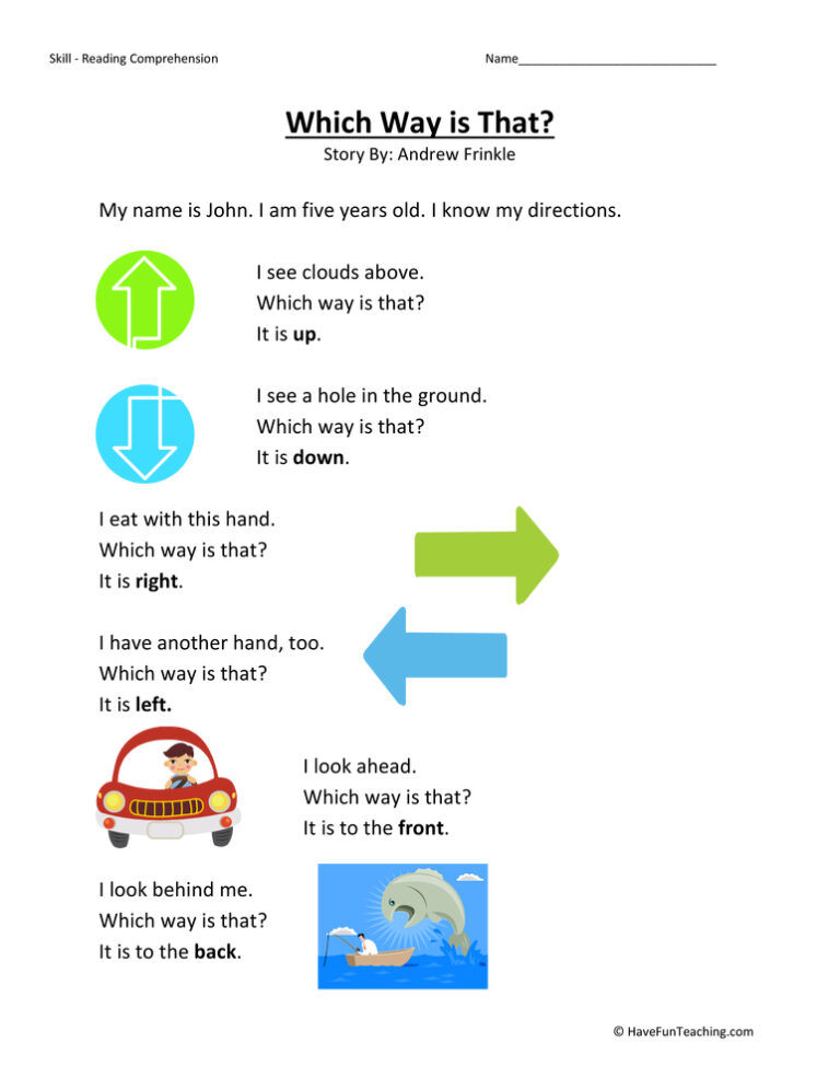 Which Way is That Reading Comprehension Worksheet