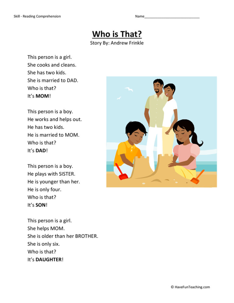 Who is That Reading Comprehension Worksheet