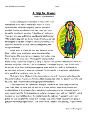 A Trip to Hawaii Reading Comprehension Worksheet
