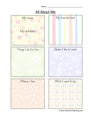 All About Me Boxes Worksheet