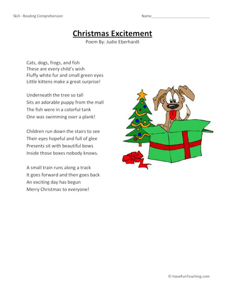 Christmas Excitement - Reading Comprehension Worksheet