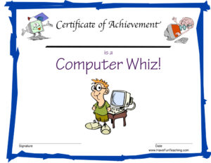 Computer Whiz Reward Certificate for Boys