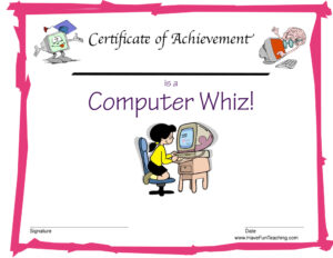 Computer Whiz Reward Certificate for Girls