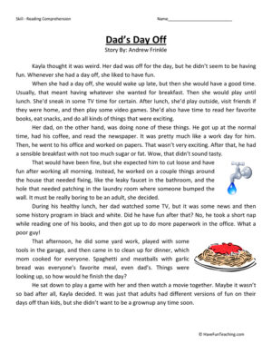 Dad's Day Off - Reading Comprehension Worksheet