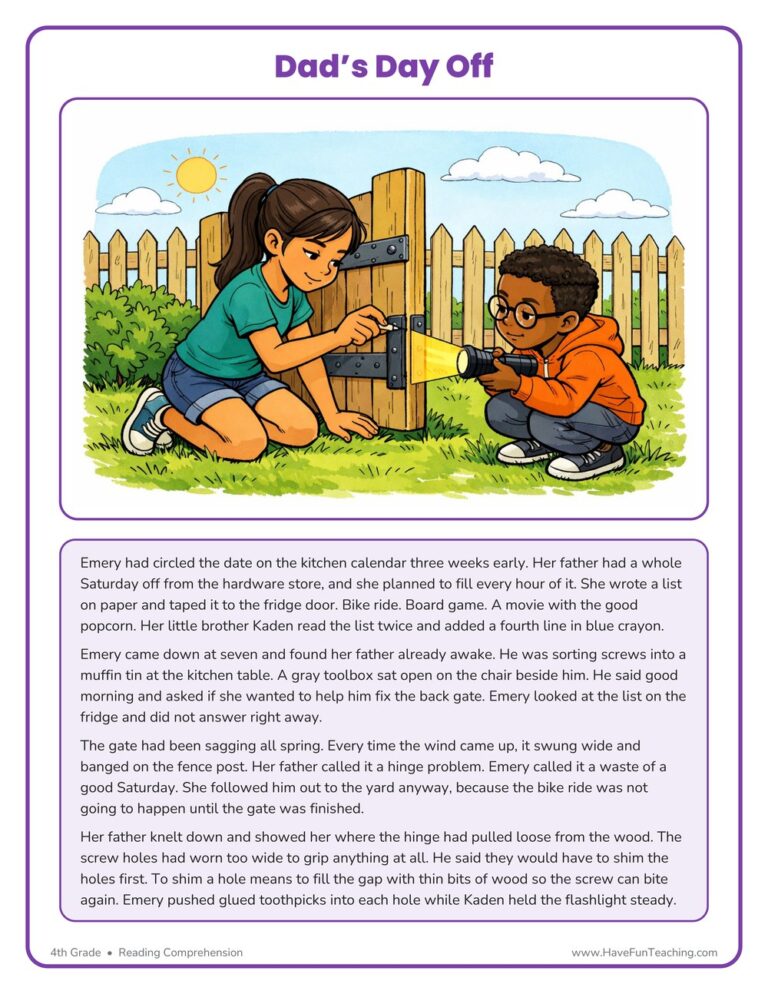 Dad's Day Off - Reading Comprehension Worksheet