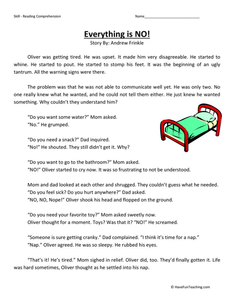 Everything is NO - Reading Comprehension Worksheet
