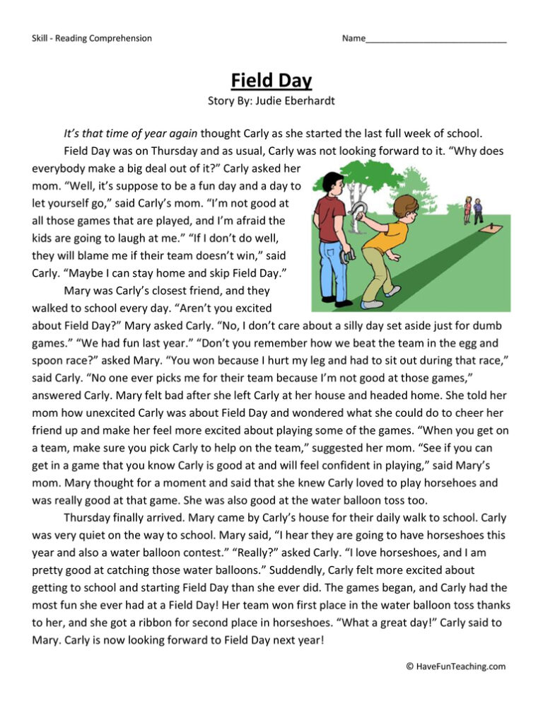 Field Day - Reading Comprehension Worksheet