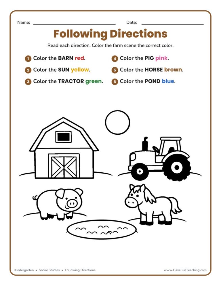 Following Directions Coloring Worksheet