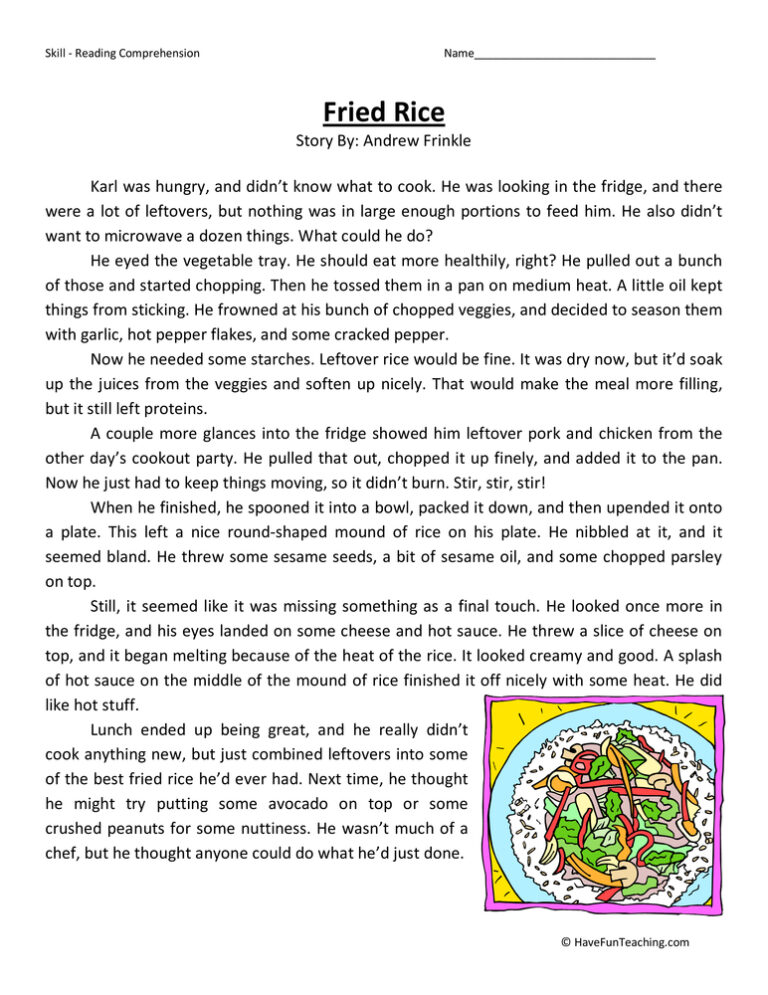 Fried Rice - Reading Comprehension Worksheet