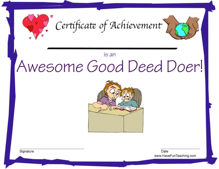 Good Deeds Reward Certificate for Boys