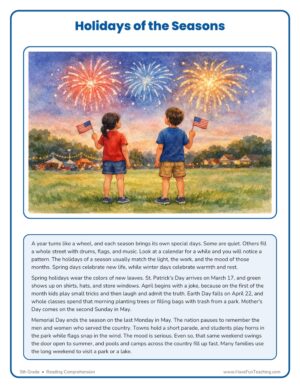 5th Grade Reading Comprehension Worksheet - Holidays by Season