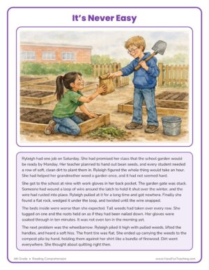 4th Grade Reading Comprehension worksheet - It's Never Easy