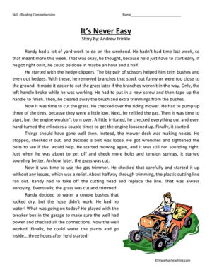 It's Never Easy Reading Comprehension Worksheet