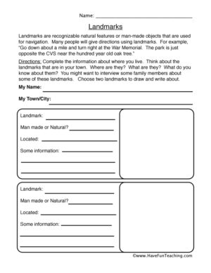 Landmarks Worksheet