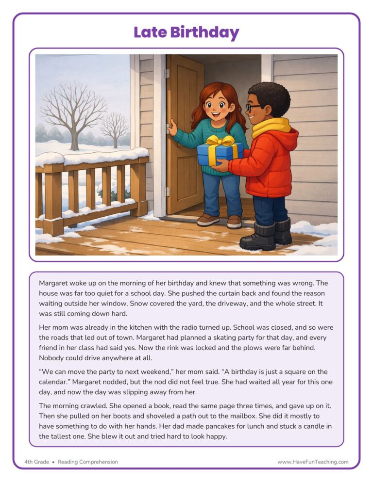 Late Birthday Reading Comprehension Worksheet