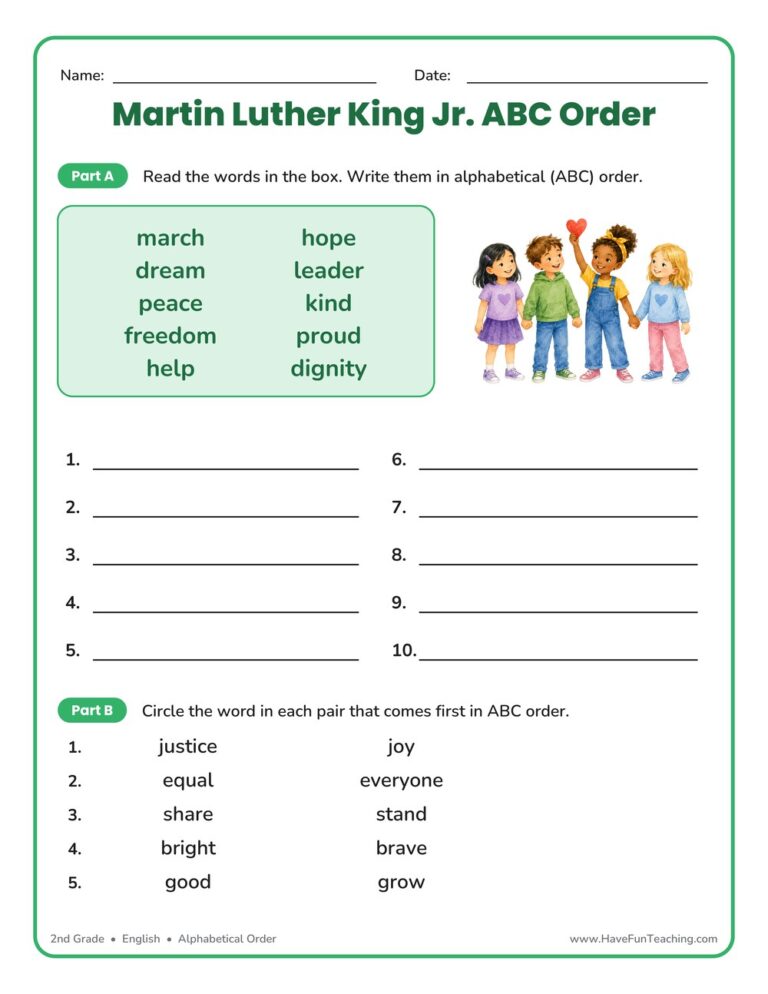 MLK Day ABC Order Worksheet