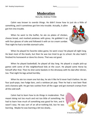 Moderation Reading Comprehension Worksheet