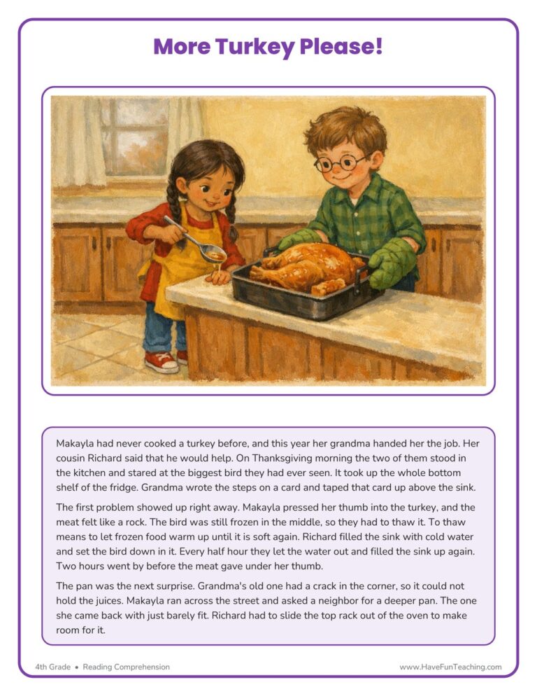 More Turkey Please Reading Comprehension Worksheet