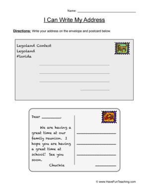My Address Envelopes and Letters Worksheet