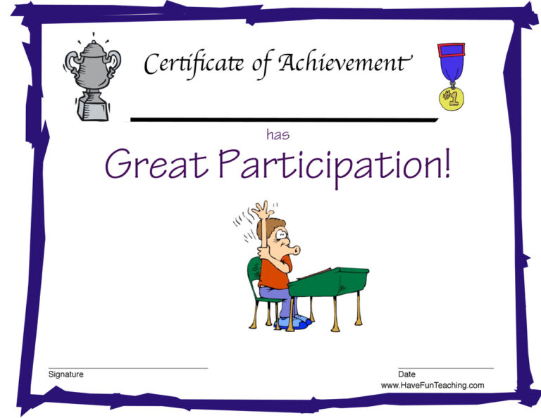 Participation Reward Certificate for Boys