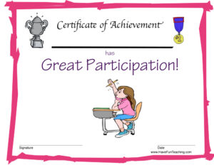 Participation Reward Certificate for Girls