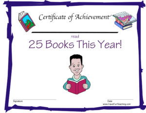 Read 25 Books Reward Certificate for Boys