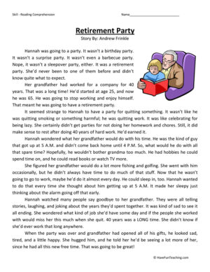 Retirement Party Reading Comprehension Worksheet