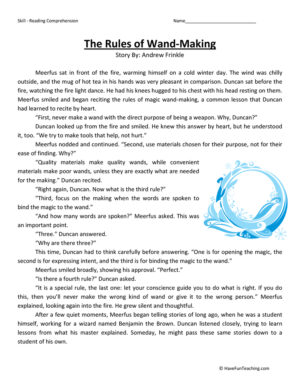 Rules of Wandmaking Reading Comprehension Worksheet