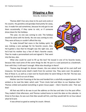 Shipping a Box Reading Comprehension Worksheet