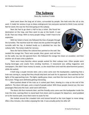 Subway Reading Comprehension Worksheet