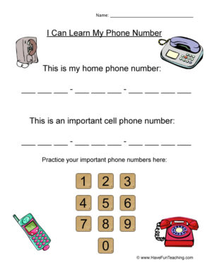 Important Telephone Numbers Worksheet