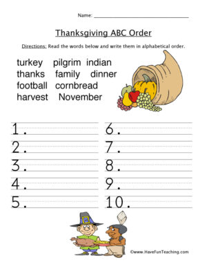 Thanksgiving ABC Order Worksheet