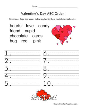 Valentine's Day ABC Order Worksheet