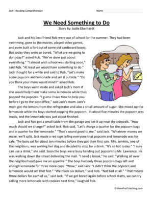 We Need Something Reading Comprehension Worksheet