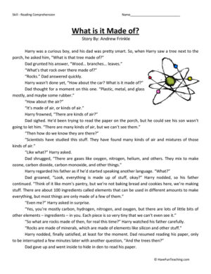 What is it Made of? Reading Comprehension Worksheet
